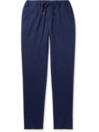 Thom Sweeney - Slim-Fit Tapered Wool and Cotton-Blend Jersey Trousers - Blue