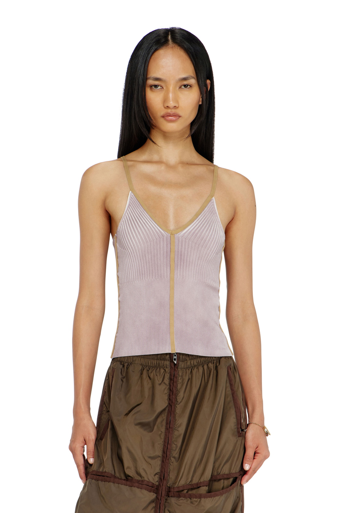 Diesel Rib-knit cami top with contrast bands - T-Shirts Womens in Violet