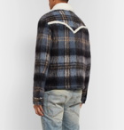 AMIRI - Shearling-Trimmed Checked Mohair-Blend Jacket - Blue