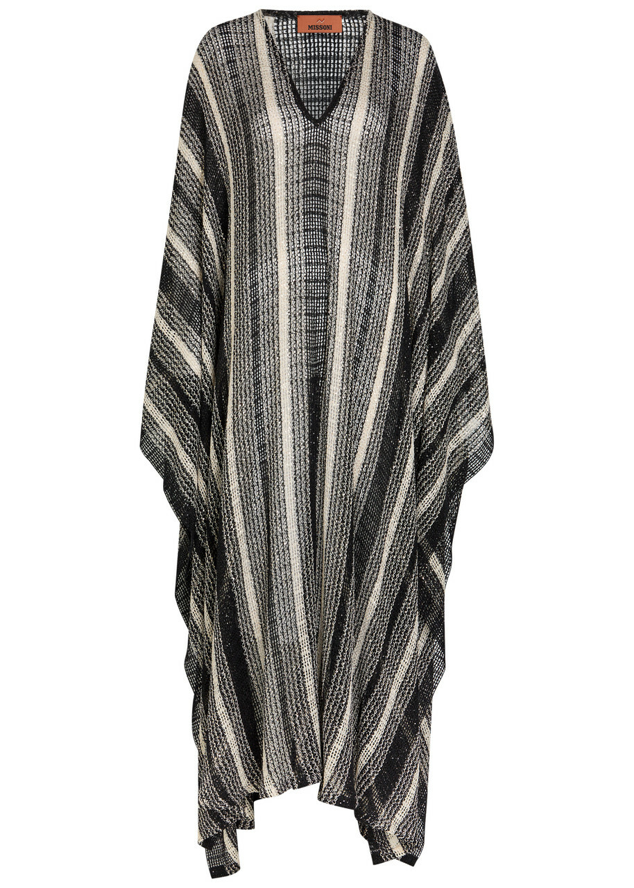 Missoni Striped Open-knit Kaftan Cover-up White And Black
