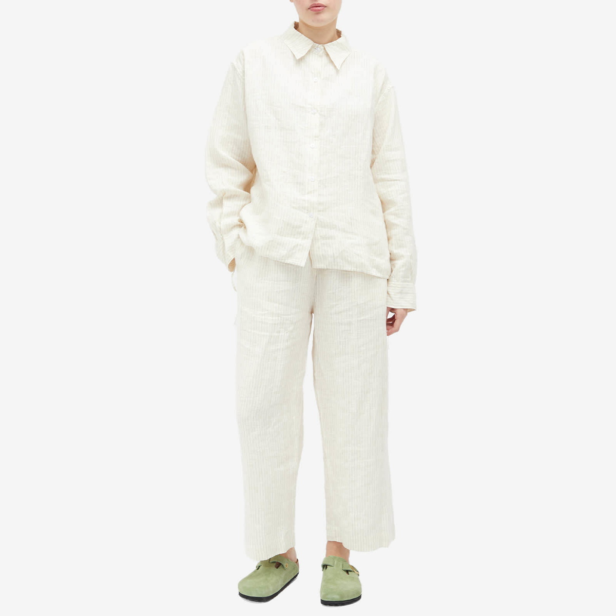 Deiji Studios Women's Linen Stripe Tie Split Set in Linen Story Stripe