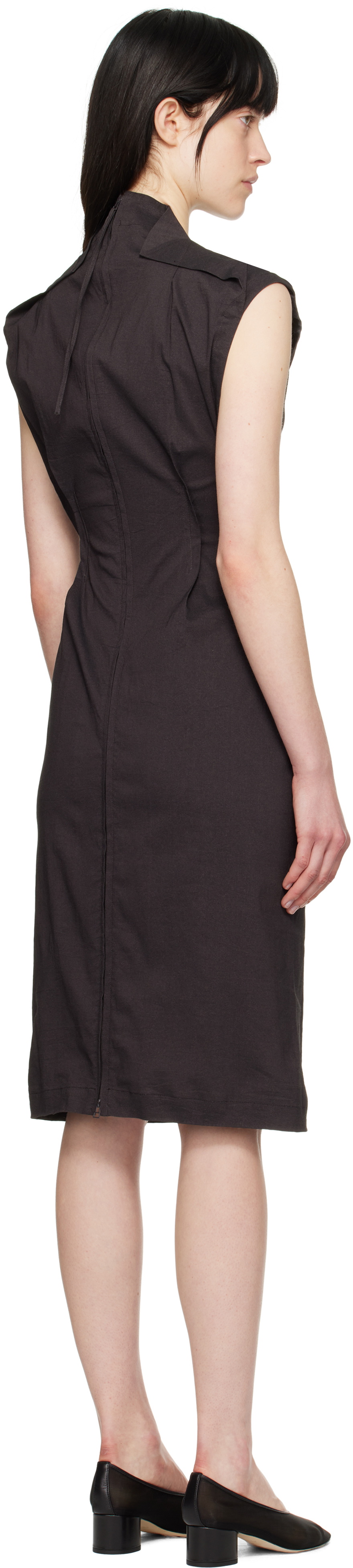ISSEY MIYAKE Brown Ample Midi Dress