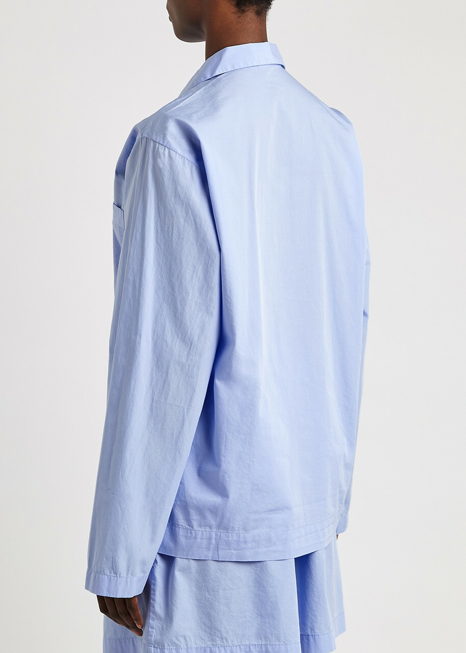 Tekla Unisex Striped Poplin Pyjama top Light Blue