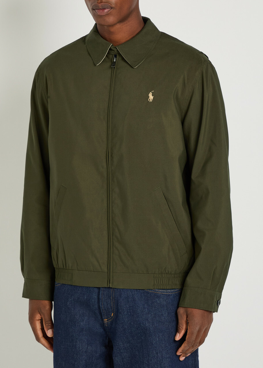 Polo Ralph Lauren Windbreaker Logo Brushed Poplin Bomber Jacket Olive
