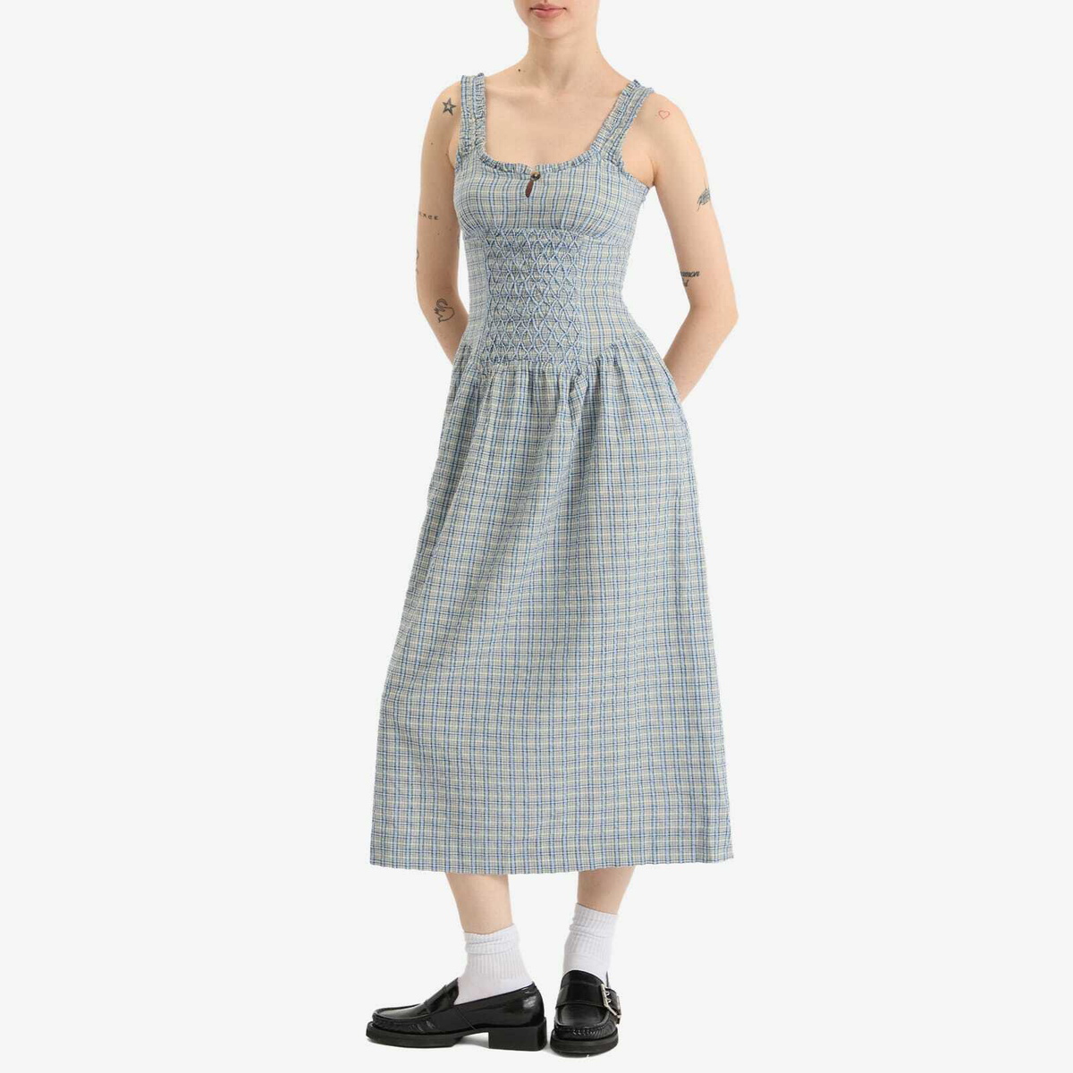 Damson Madder Women's Mallory Midi Dress in Cloudy Damson Madder