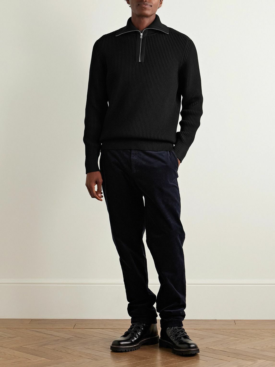 S.N.S. Herning - Fender Ribbed Virgin Wool Half-Zip Sweater - Black