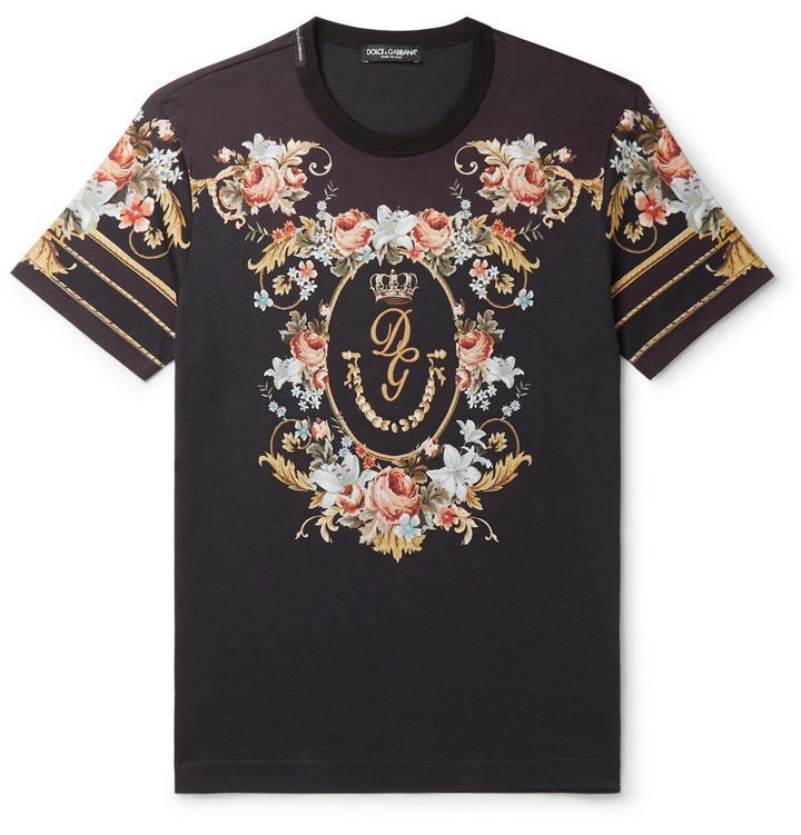 Photo: Dolce & Gabbana - Printed Cotton-Jersey T-Shirt - Black