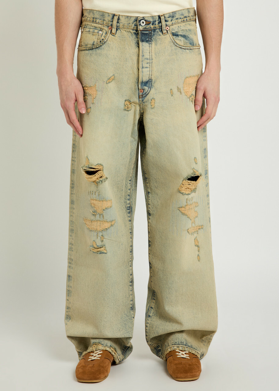 Kenzo Distressed Wide-leg Jeans Denim