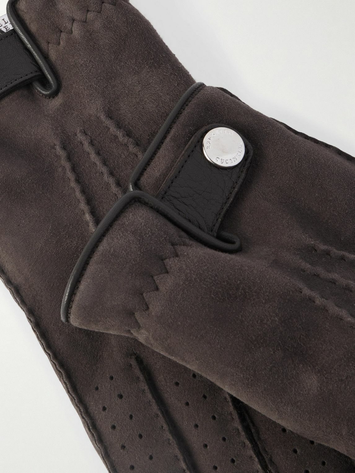 Brunello Cucinelli - Leather-Trimmed Suede Gloves - Brown
