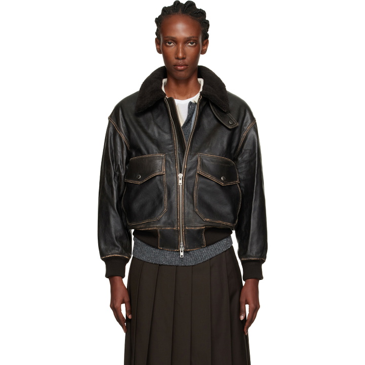 Photo: Dunst Brown A-2 Shearling Collared Leather Jacket