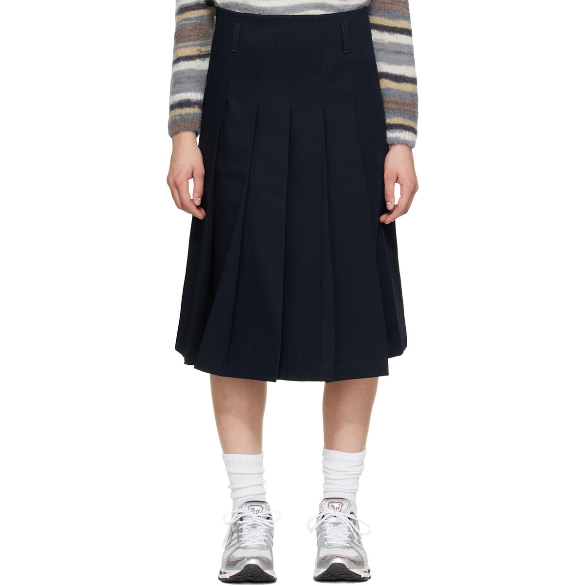 A.P.C. Navy Pleated Midi Skirt