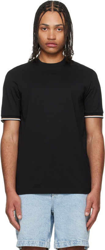 Photo: BOSS Black Cotton-Jersey Signature-Stripe Cuffs T-shirt