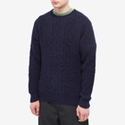 Drake's Men's Brushed Shetland Cable Crew Knit in Navy