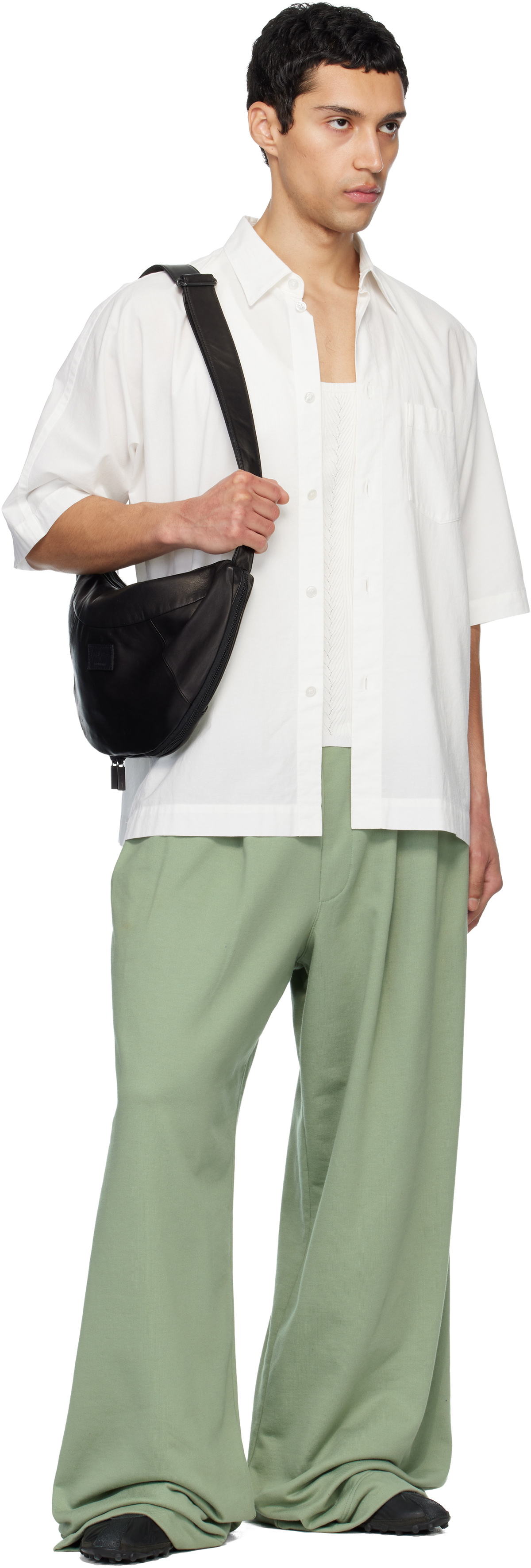 YOHJI YAMAMOTO Black Scratch Horse Leather Half Moon Shoulder Bag