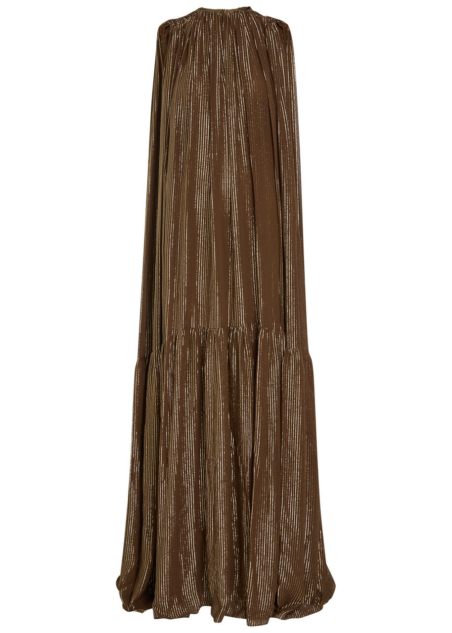 Petar Petrov Draped Striped Silk-blend Chiffon Gown Gold