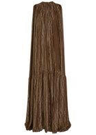 Petar Petrov Draped Striped Silk-blend Chiffon Gown Gold