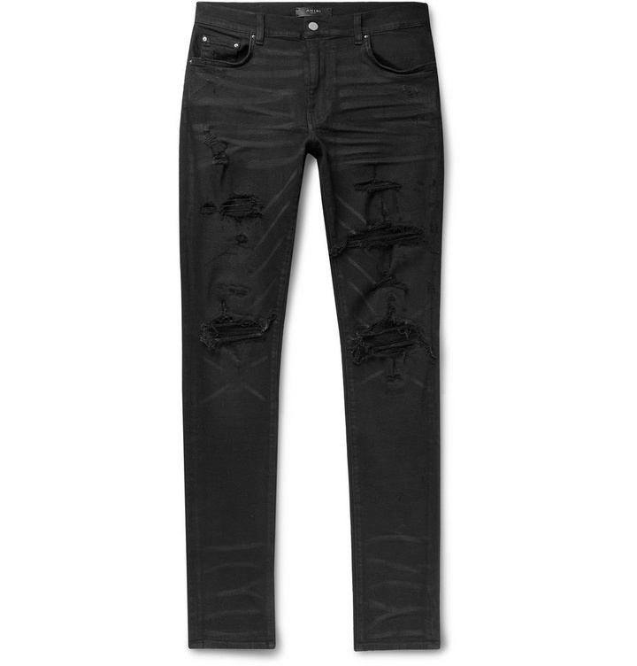 Photo: AMIRI - Skinny-Fit Panelled Distressed Stretch-Denim Jeans - Black