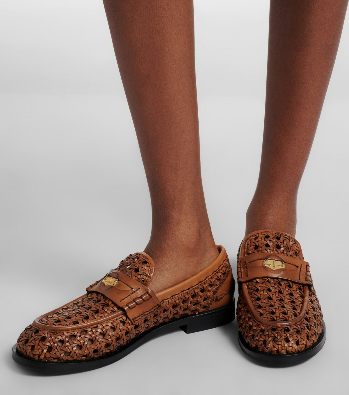 Miu Miu Woven leather penny loafers
