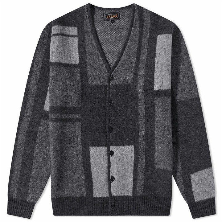 Photo: Beams Plus Men's Panel Pattern Shaggy Cardigan in Charcoal