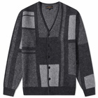 Beams Plus Men's Panel Pattern Shaggy Cardigan in Charcoal