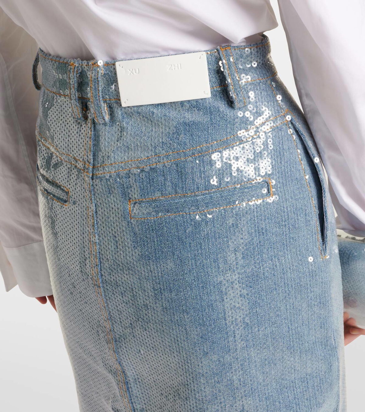 Xu Zhi Sequined denim pencil skirt