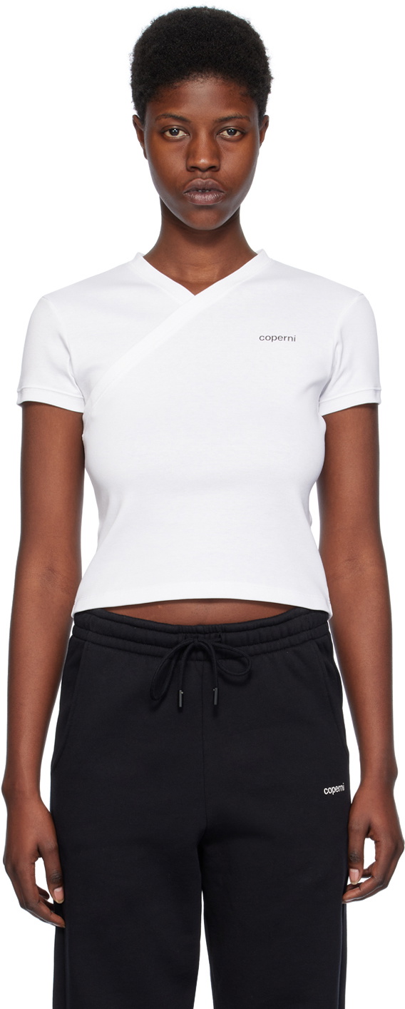 Coperni Women Grey Crew Neck T-Shirt With Front Print In Cotton Woman
