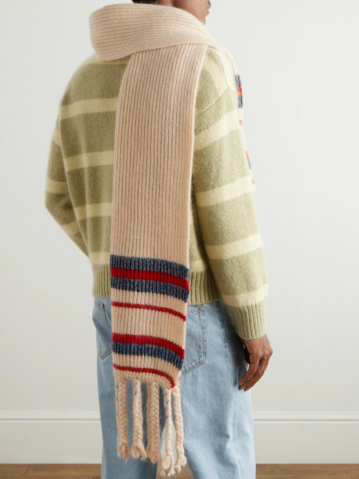 Federico Curradi - Fringed Striped Ribbed Wool-Blend Scarf