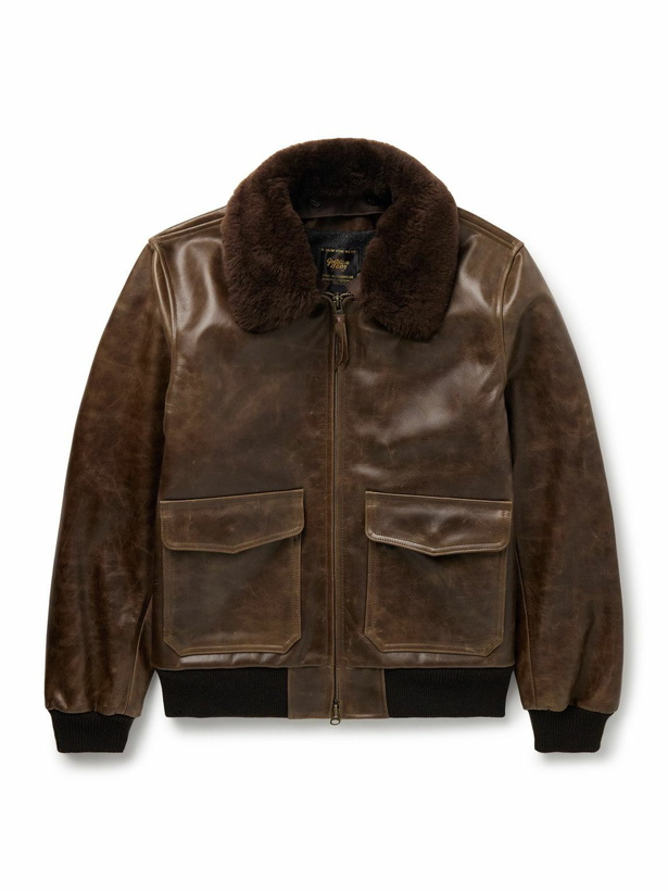 Photo: Golden Bear - The Carter Shearling-Trimmed Leather Bomber Jacket - Brown