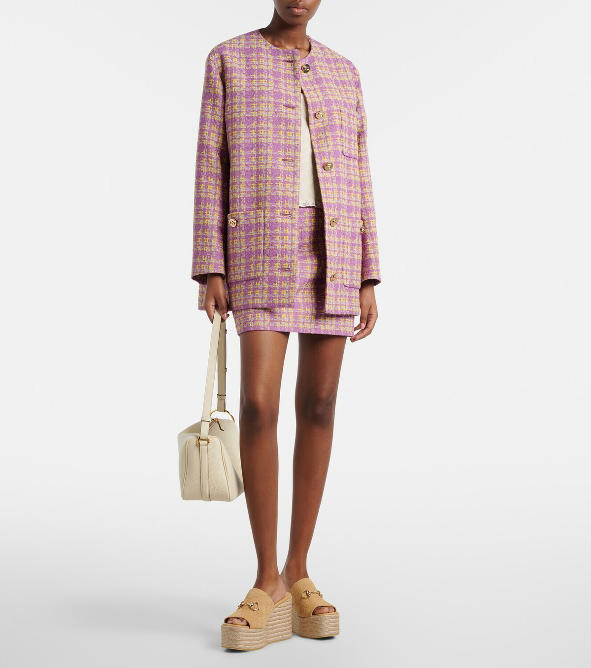 Gucci Horsebit GG suede espadrille wedges