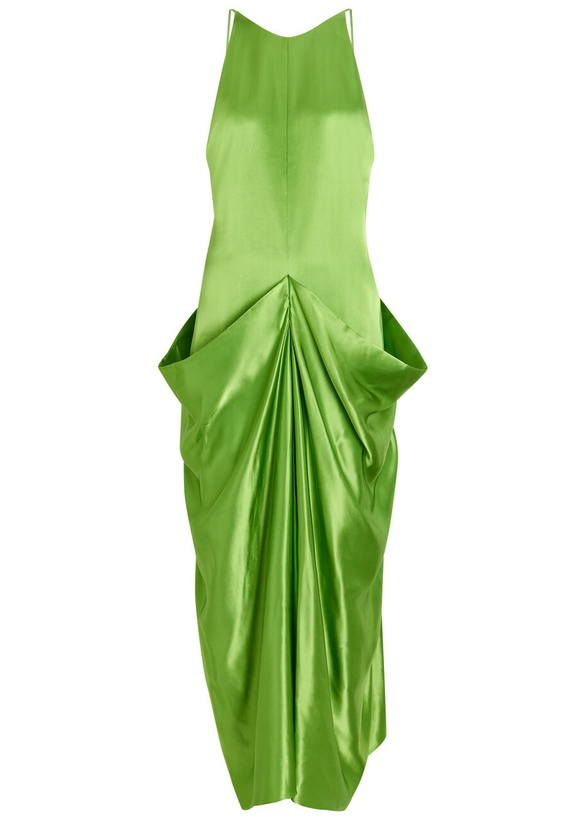 Photo: Khaite Kent Draped Satin Midi Dress Green