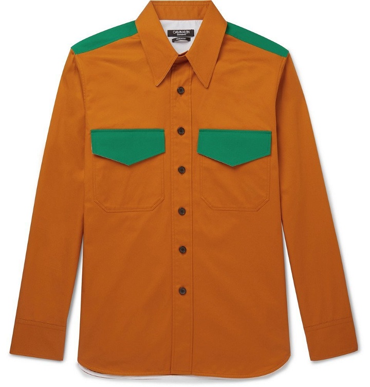 Photo: CALVIN KLEIN 205W39NYC - Contrast-Trimmed Cotton-Gabardine Shirt - Men - Orange