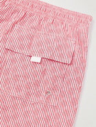 Canali - Straight-Leg Short-Length Striped Seersucker Swim Shorts - Red