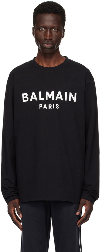 Photo: Balmain Black Printed Logo Long Sleeve T-Shirt