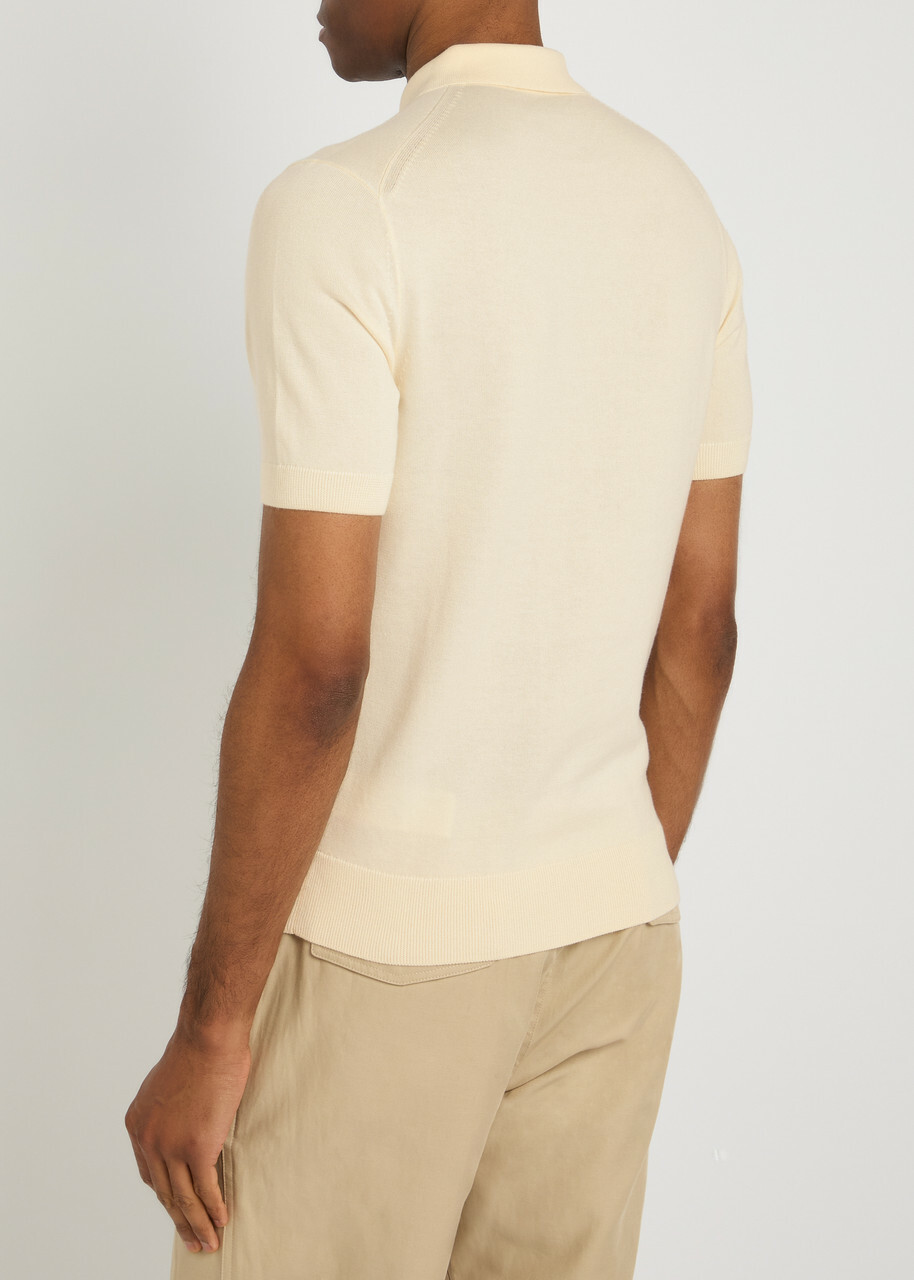 Fred Perry Logo-embroidered Fine Cotton-knit Polo Shirt Ecru