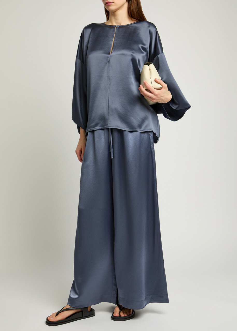 BY Malene Birger Clorella Wide-leg Satin Trousers Blue