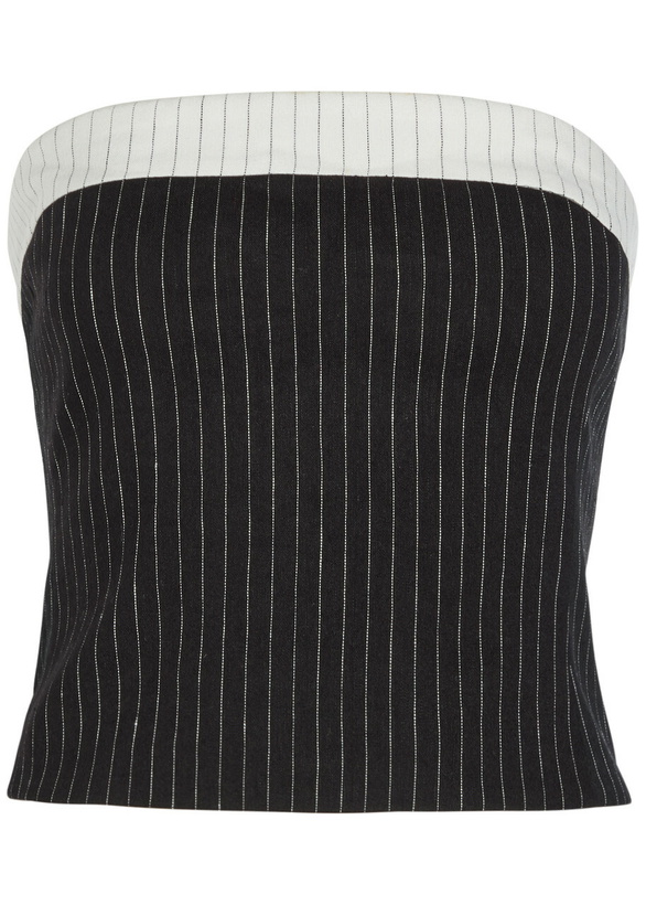 Photo: Alice + Olivia Kelly Pinstriped Strapless Linen-blend top Black And White