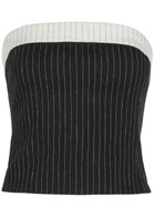 Alice + Olivia Kelly Pinstriped Strapless Linen-blend top Black And White