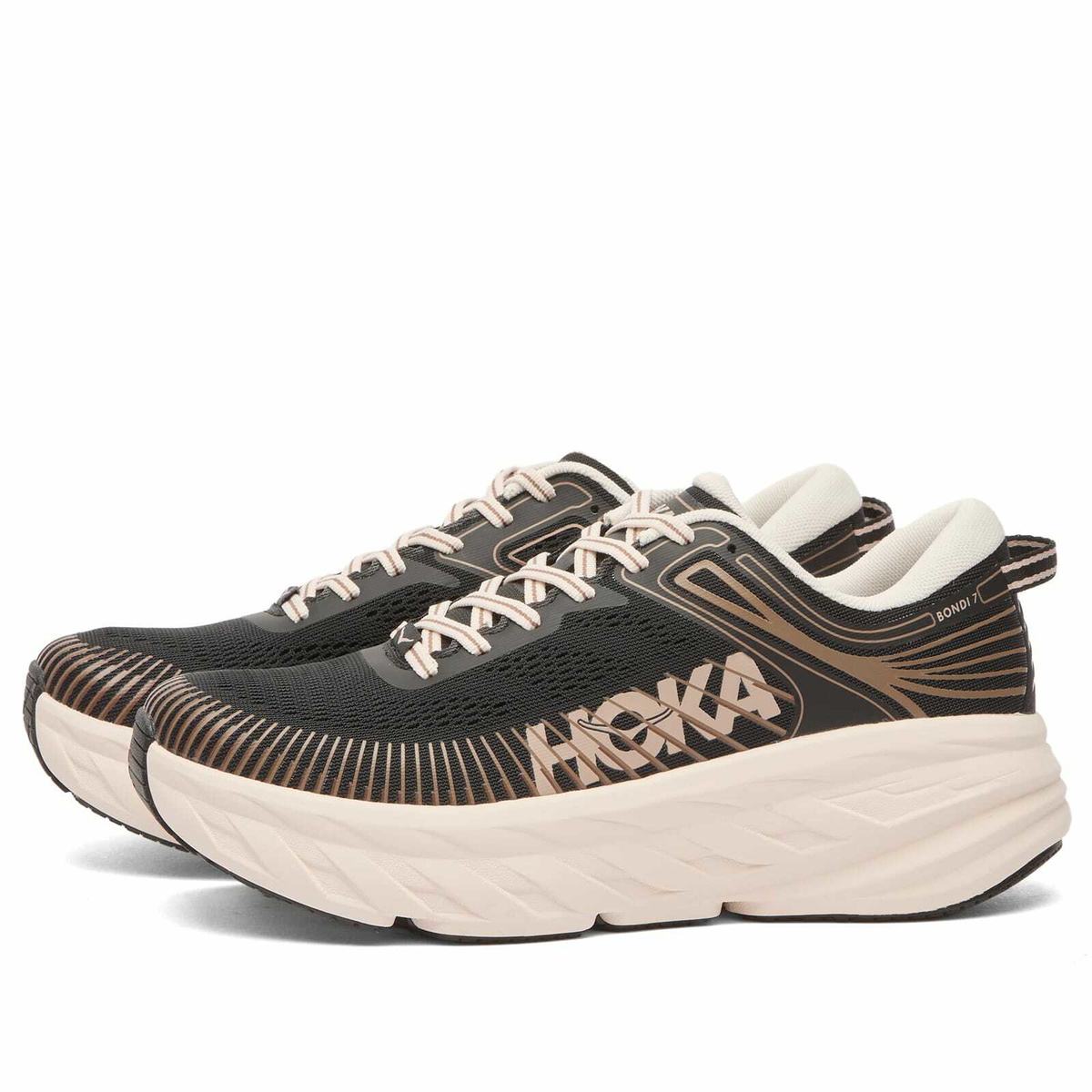 HOKA ONE ONE Women's Bondi 7 Sneaker in Black/Rose Cream