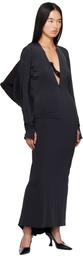 JOHANNA PARV Black Draped Back Midi Dress