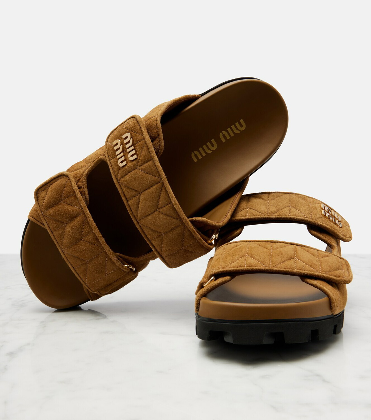 Miu Miu Quilted suede slides