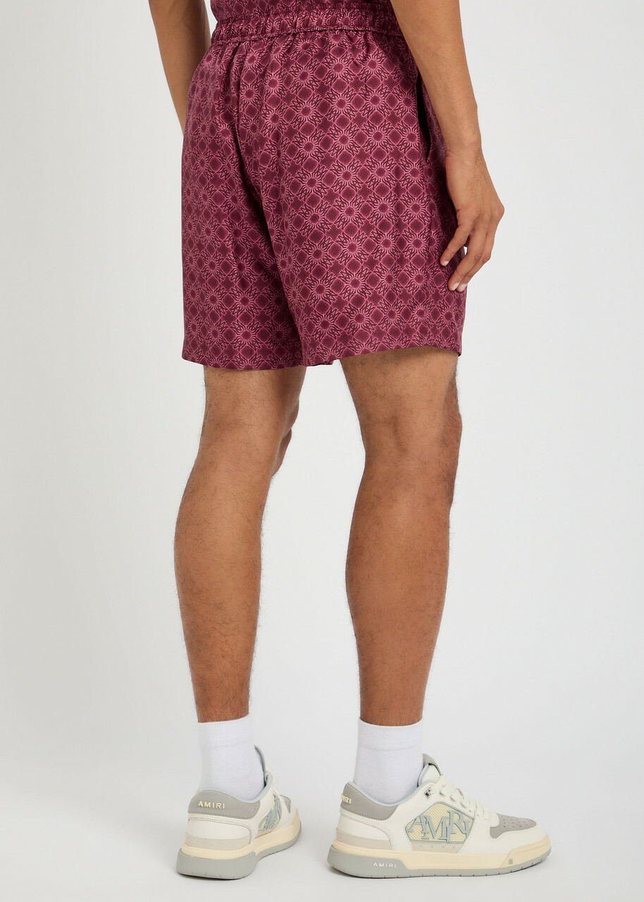 Amiri MA Quad Logo-monogrammed Silk Shorts Dark Red