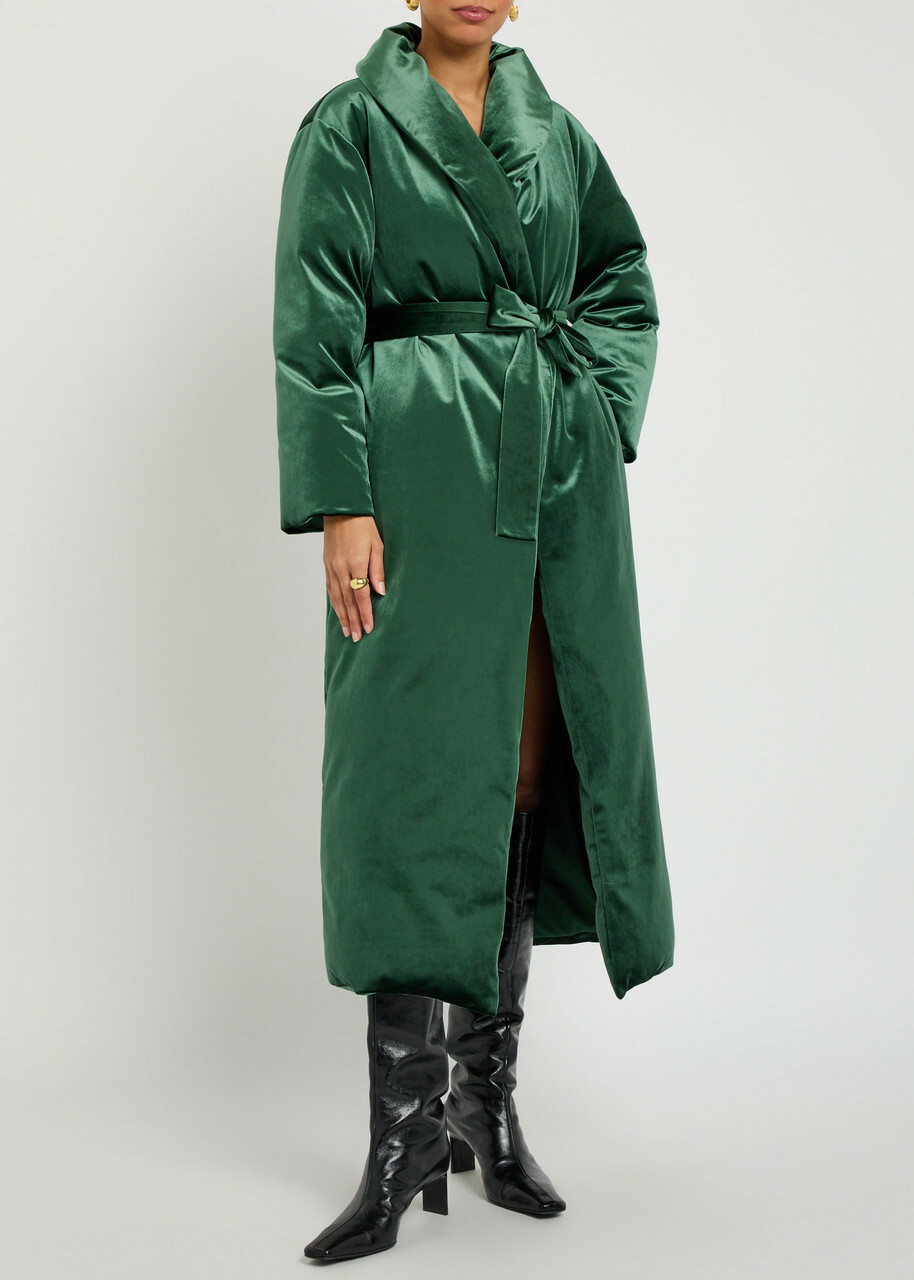 Alice + Olivia Ima Padded Belted Velvet Coat Green