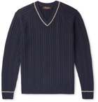 Loro Piana - Striped Cable-Knit Cotton and Silk-Blend Sweater - Blue