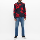 Alexander McQueen Men's Skull All Over Intarsia Crew Knit in Navy/Red