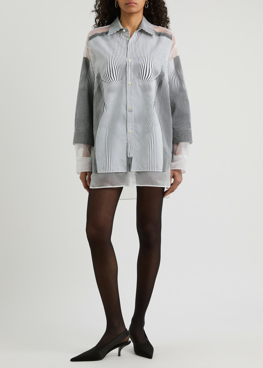 Jean Paul Gaultier Printed Silk-chiffon and Poplin Shirt Black And White
