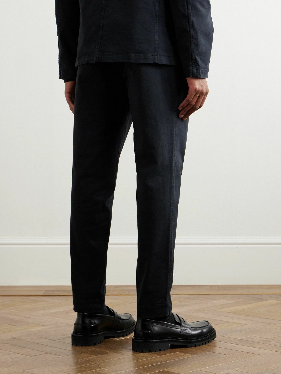 Tapered Garment-Dyed Pleated Cotton-Twill Trousers