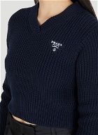 Embroidered Logo V Neck Sweater in Navy