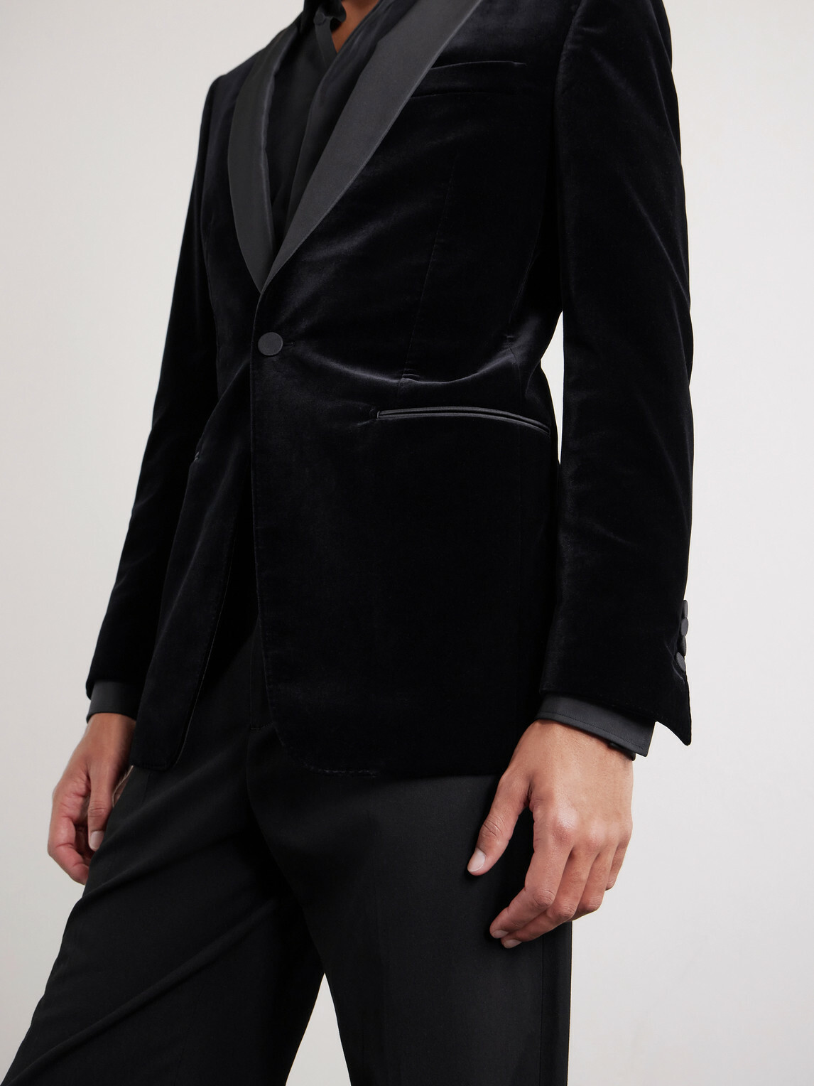 TOM FORD - Satin-Trimmed Cotton-Blend Velvet Suit Jacket - Black