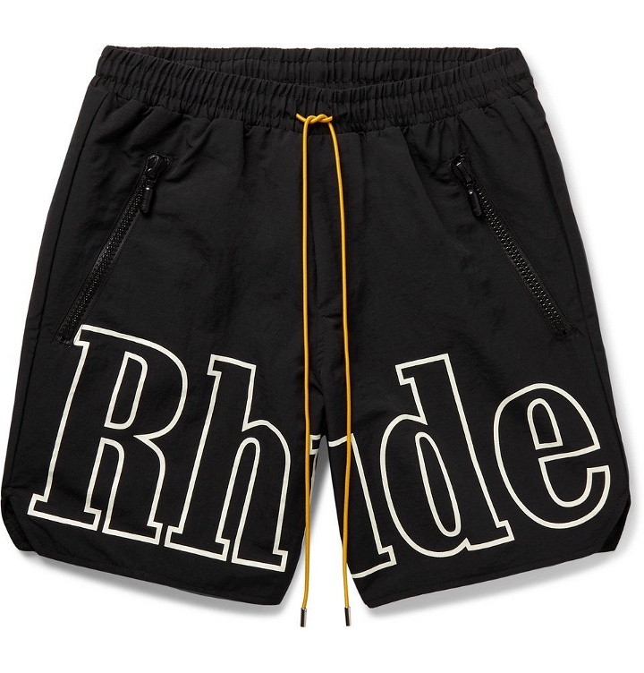 Photo: Rhude - Wide-Leg Logo-Print Nylon Drawstring Shorts - Black