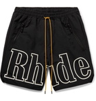 Rhude - Wide-Leg Logo-Print Nylon Drawstring Shorts - Black